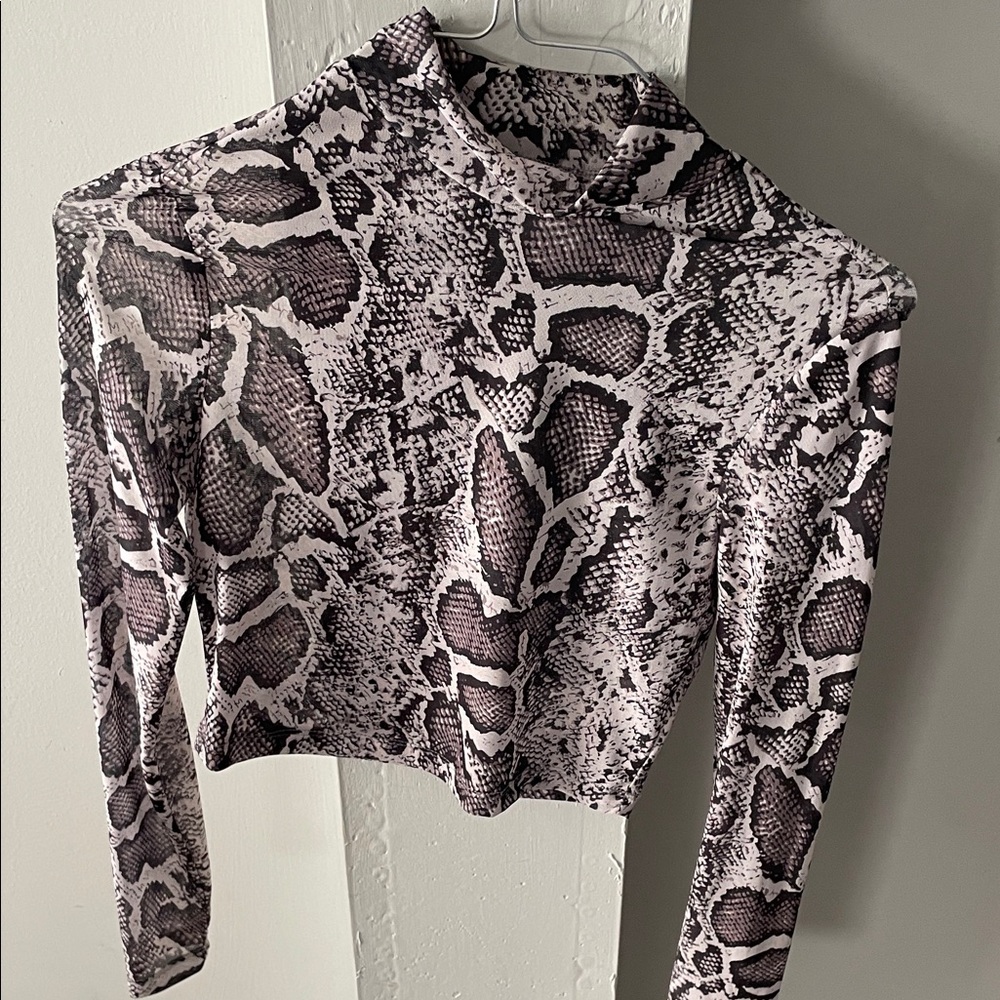 Snake Print Long Sleeve Crop Top